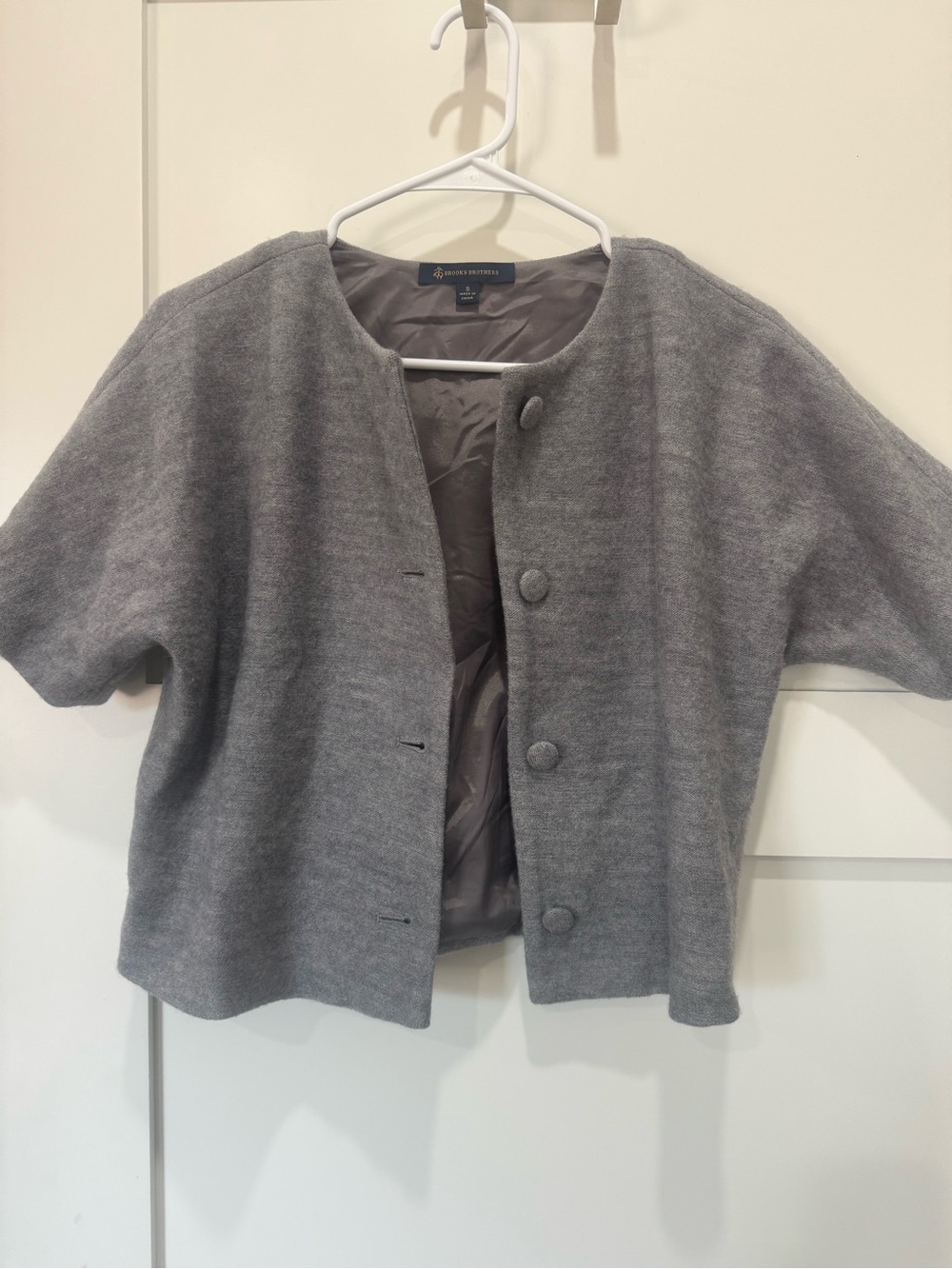 Brooks Brothers Gray Short-Sleeve collarless Wool Blend Jacket Size Small